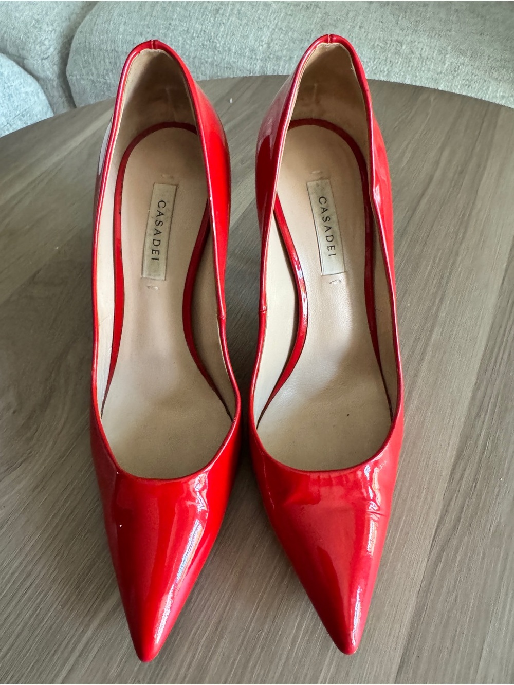 Casadei Red Patent Pointed-Toe Pumps